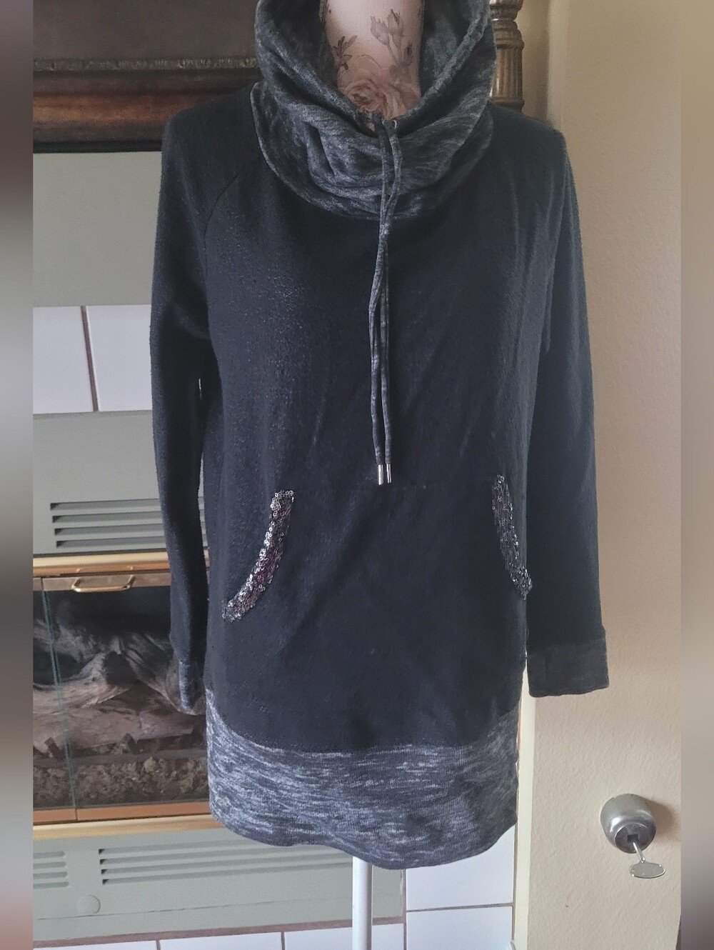 Juicy Couture Black Sweater with Marled Gray Trim